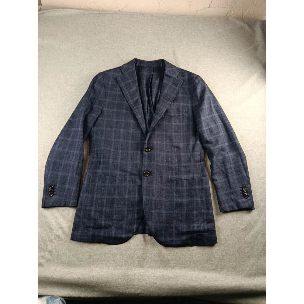 Proper Cloth Sport Coat Mens 40 R Windowpane Wool  Silk Linen Half Lined Blazer